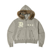 AMOU Fur Hoodie Zip Up Gray
