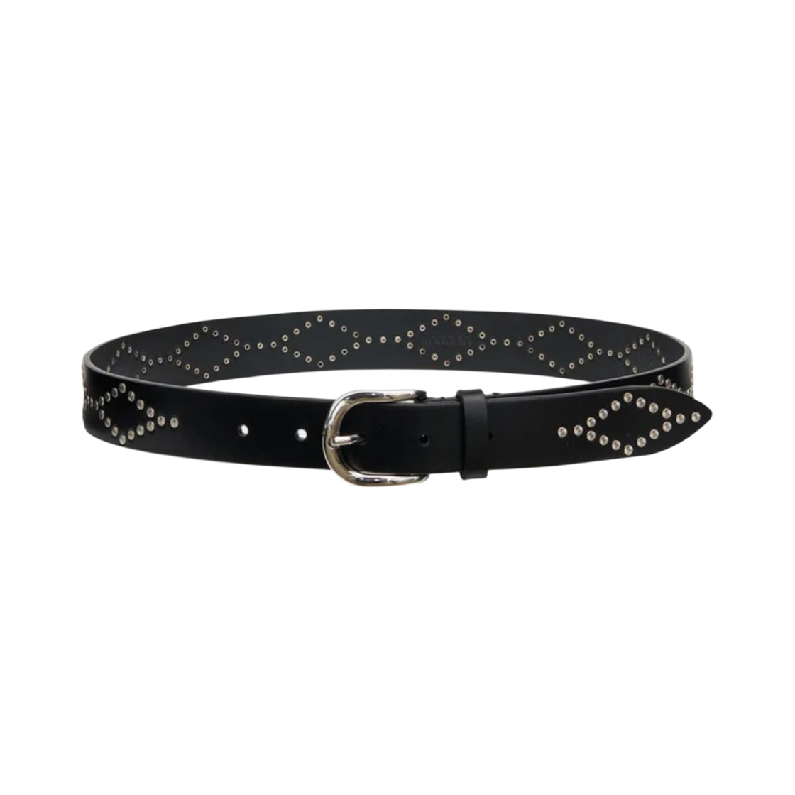 CE227BFA-B3A02A-BKSI (W) Isabel Marant Liliana Stud Leather Belt Black Silver - 24FW