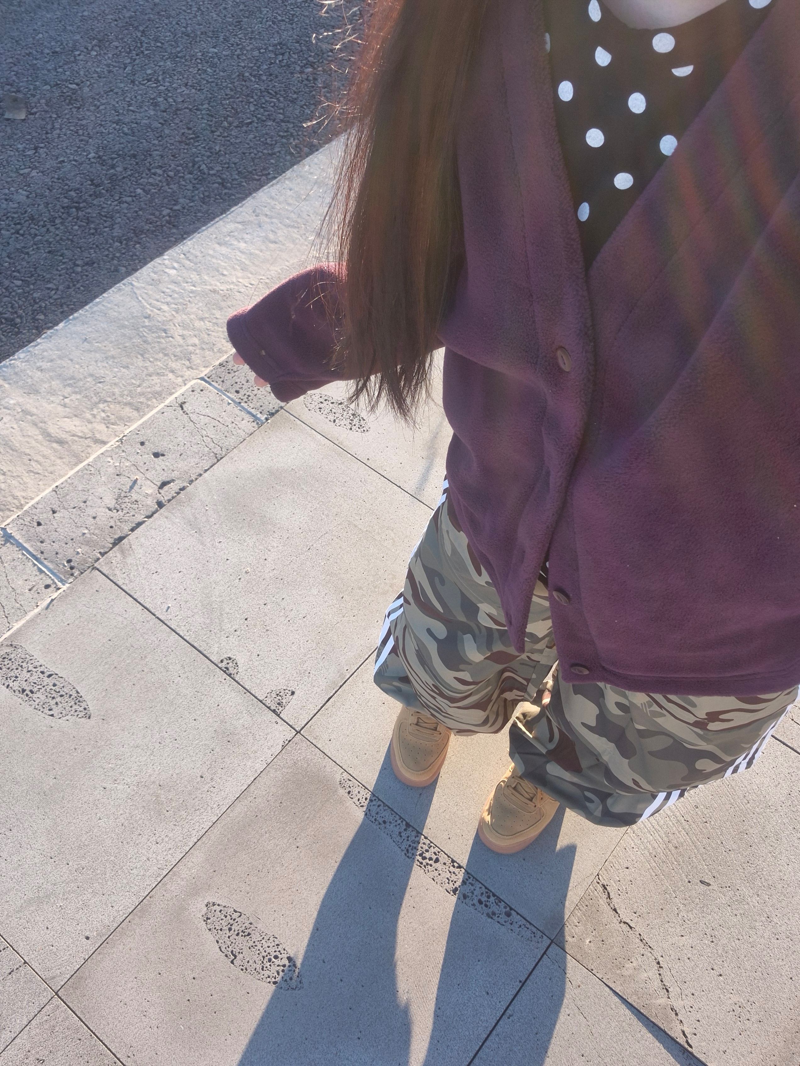 Uniqlo x Needles Fleece Oversized Cardigan Purple - KR, (W) Adidas Cargo Multicolor Orbit Green - KR Sizing 착용 스타일