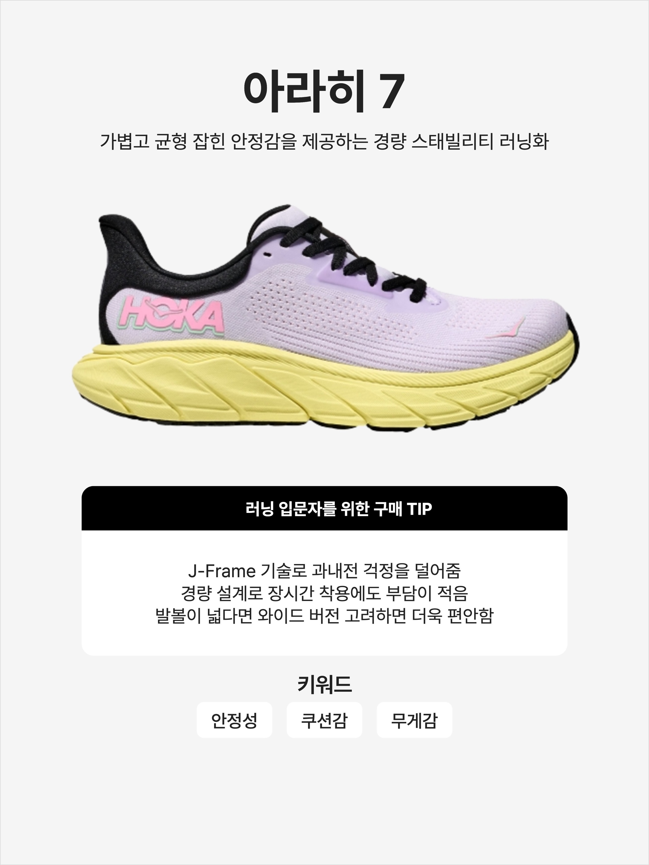 (W) Hoka Arahi 7 Starlight Glow Yuzu, (W) Hoka Arahi 7 Black - Wide 착용 스타일 - 1