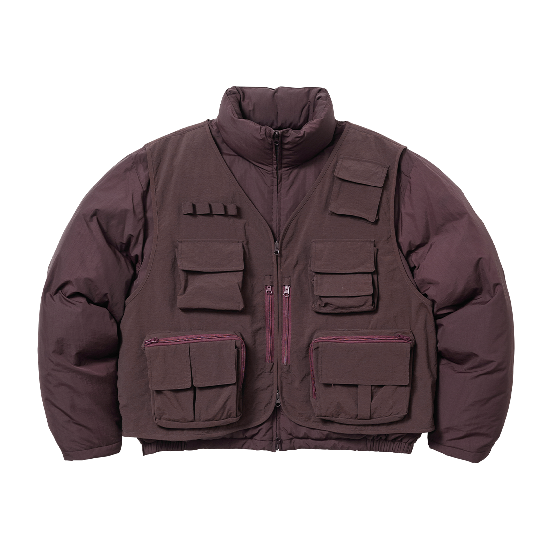 AJ254OT001BR AJOBYAJO Cargo Vest Layered Padded Jacket Brown