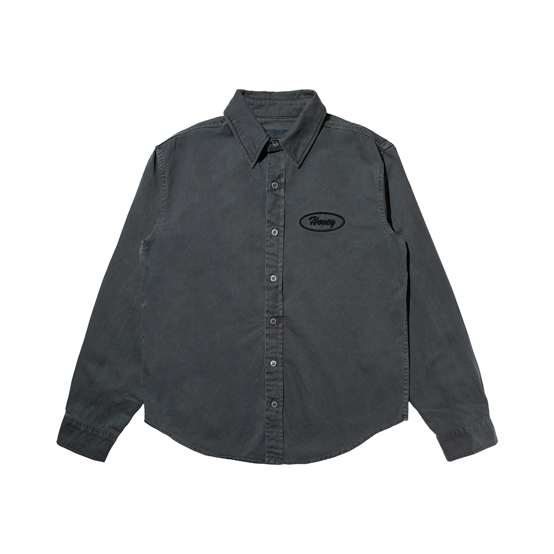 HSH25SH162CH Honey Scoop House Honey Oval Patch Overdyed Shirt Charcoal