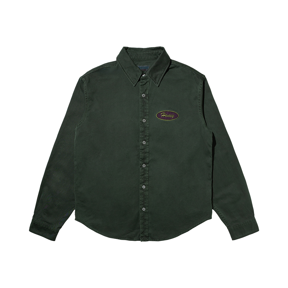 허니스쿱하우스 허니 오발 패치 오버다이드 셔츠 그린(Honey Scoop House Honey Oval Patch Overdyed Shirt Green)