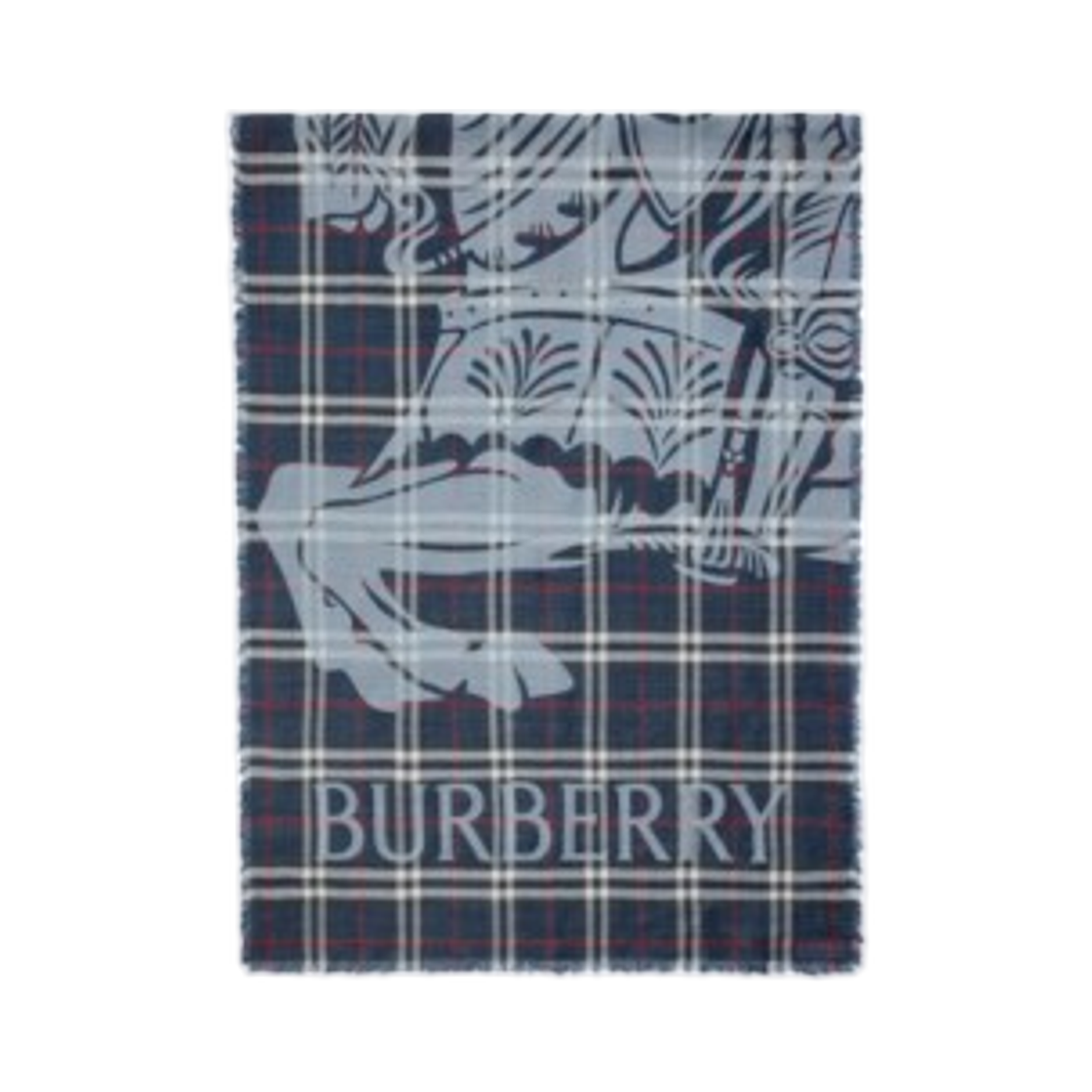 81179021 Burberry Wide EKD Check Wool Silk Muffler Ink Blue