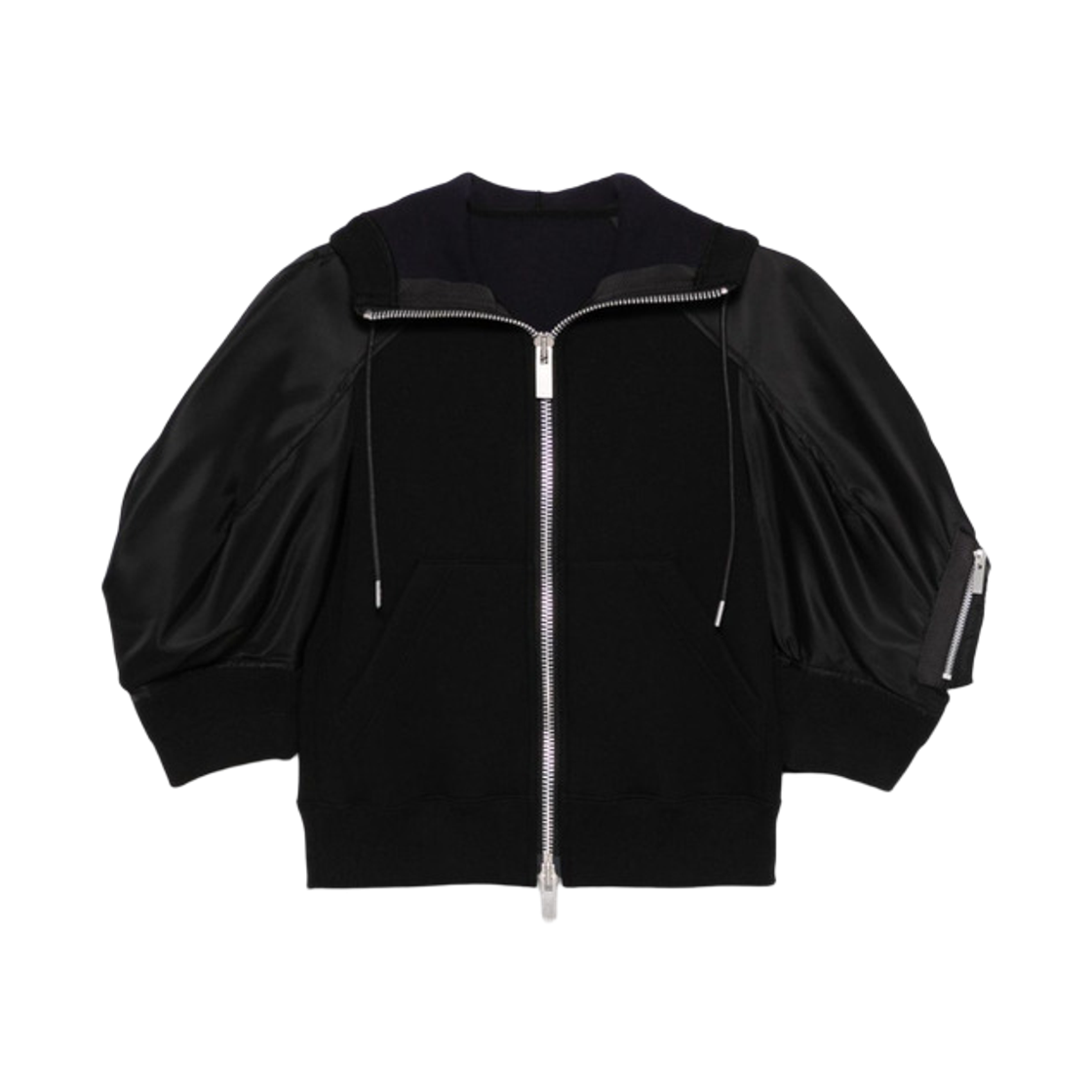 (W) 사카이 코튼 나일론 집 후드 블랙((W) Sacai Cotton and Nylon Zipped Hoodie Black)