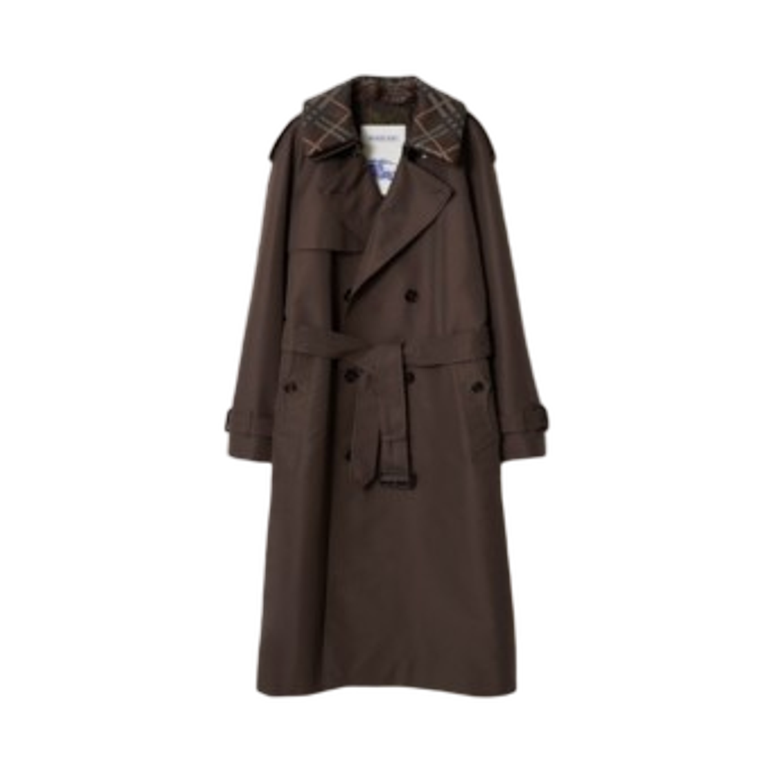 버버리 롱 체크 칼라 실크 코튼 트렌치 코트 쉐이드 브라운