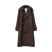 Burberry Long Check Collar Silk Cotton Trench Coat Shade Brown
