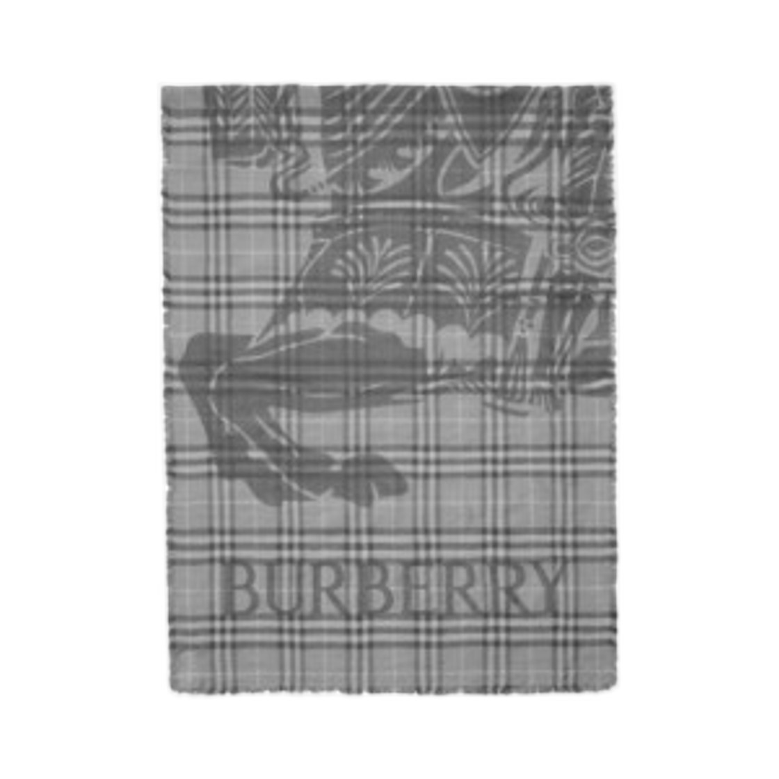 81179031 Burberry Wide EKD Check Wool Silk Muffler Mitten Grey