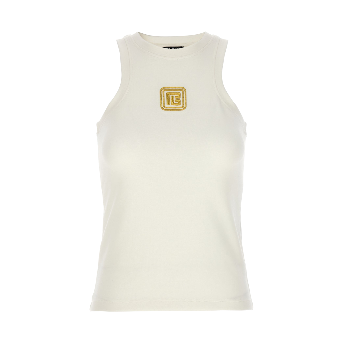 (W) 발망 로고 자수 슬리브리스 화이트 골드((W) Balmain Sleeveless with Logo Embroidered White Gold) - 1