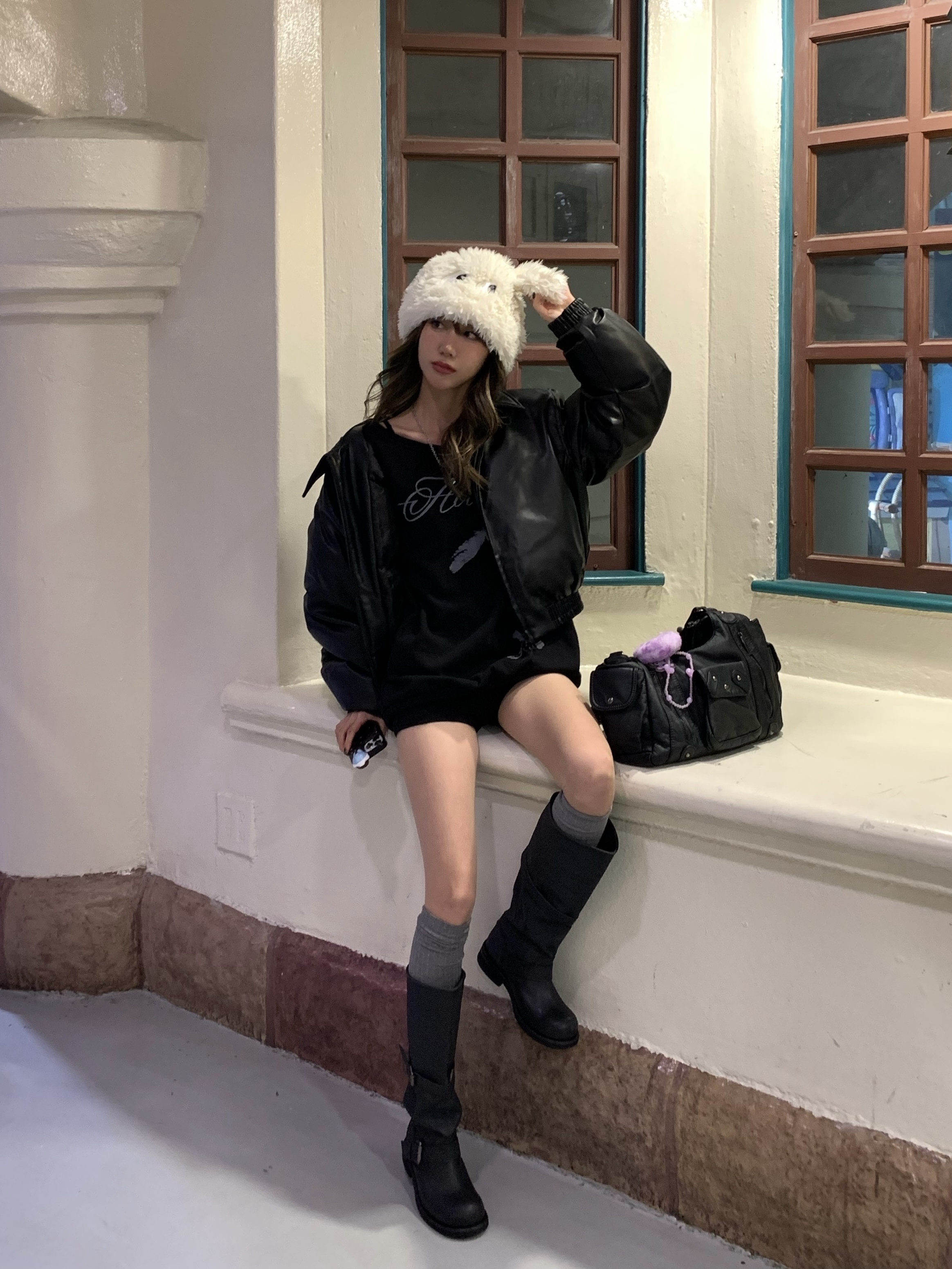[6% 적립] NegativeThree  Slouchy Long Boots Washed Black, Human Made Heart Necklace Red 착용 스타일 - 1