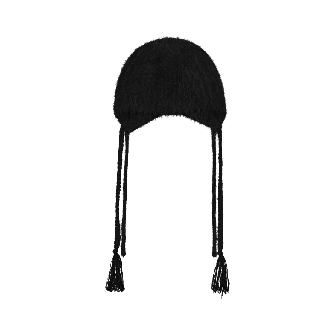 오호스 더블 스트랩 앙고라 비니 블랙(OJOS Double Strap Angora Beanie Black)