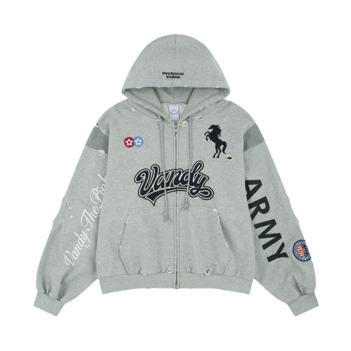 - Protocol Index x Vandy The Pink Reconstructed Sweatshirts Zip Hoodie Melange Grey