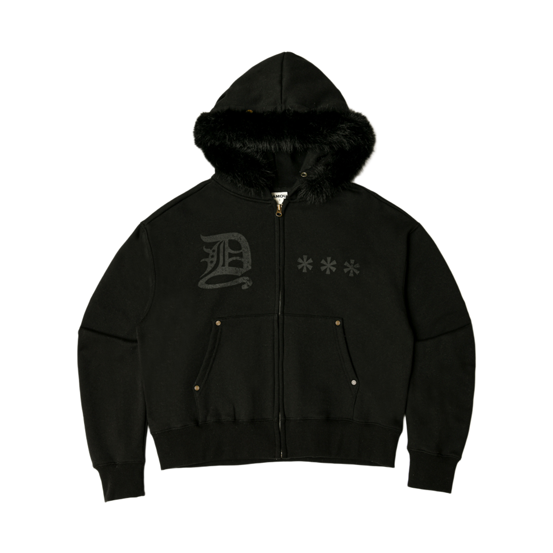 아모우 퍼 후드 집업 블랙(AMOU Fur Hoodie Zip Up Black)