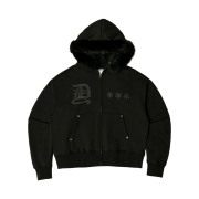 AMOU Fur Hoodie Zip Up Black