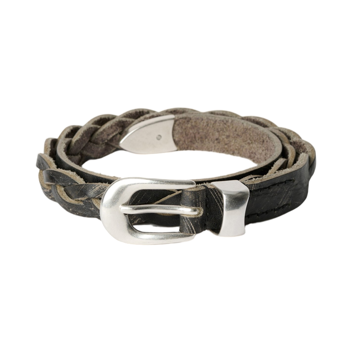 A4258BSC Our Legacy 2cm Braided Belt Soft Coal Torn Bovine