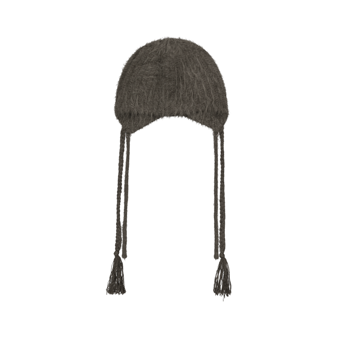 오호스 더블 스트랩 앙고라 비니 스톤 브라운(OJOS Double Strap Angora Beanie Stone Brown)