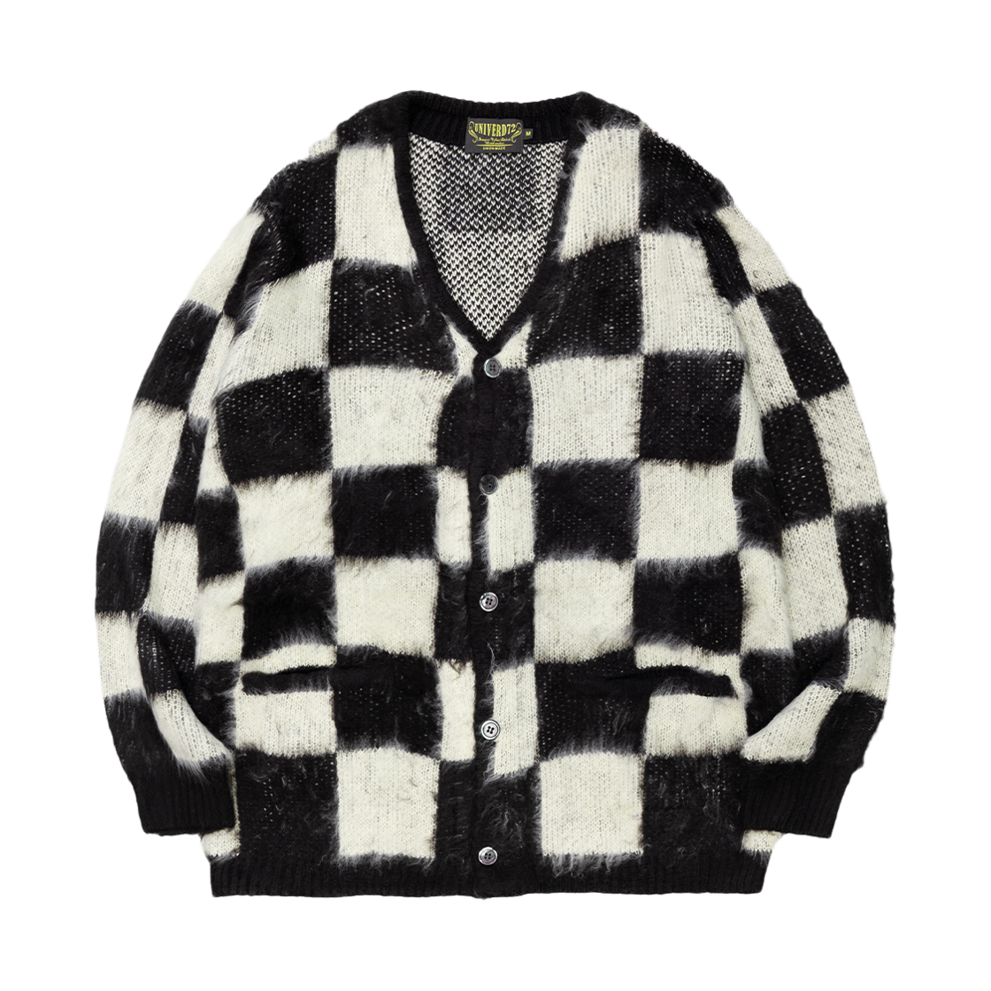 22330BK Houston Japan UNIVERD72 Mohair Touch Cardigan Checkerd Flag Black 22330