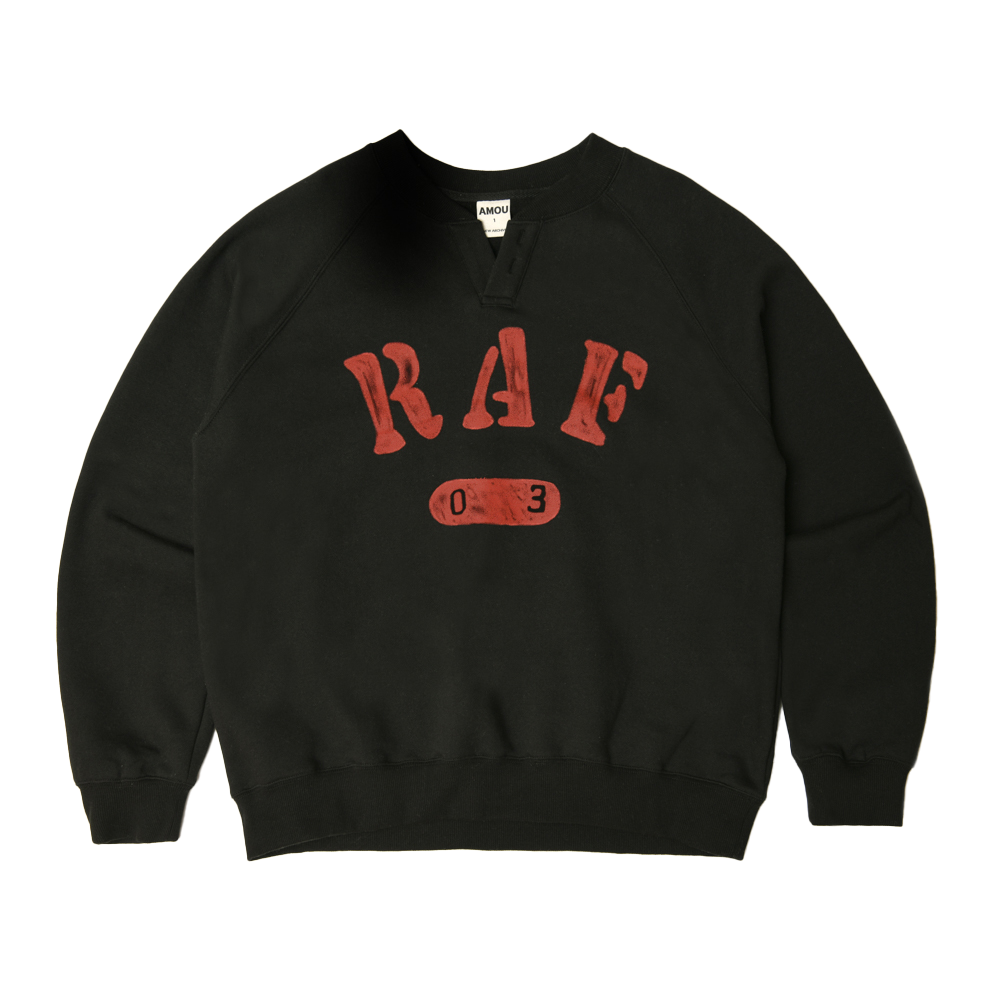 아모우 R.A.F 헨리넥 스웻 셔츠 블랙(AMOU RAF Henley Neck Sweat Shirts Black)
