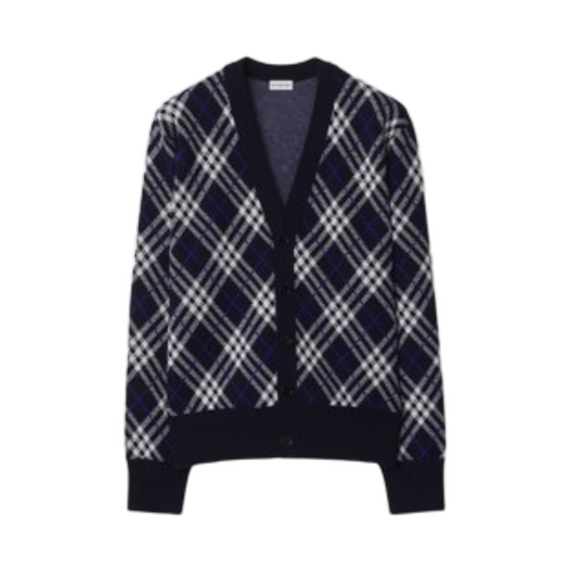 버버리 체크 울 블렌드 가디건 잉크 블루(Burberry Check Wool Blend Cardigan Ink Blue)