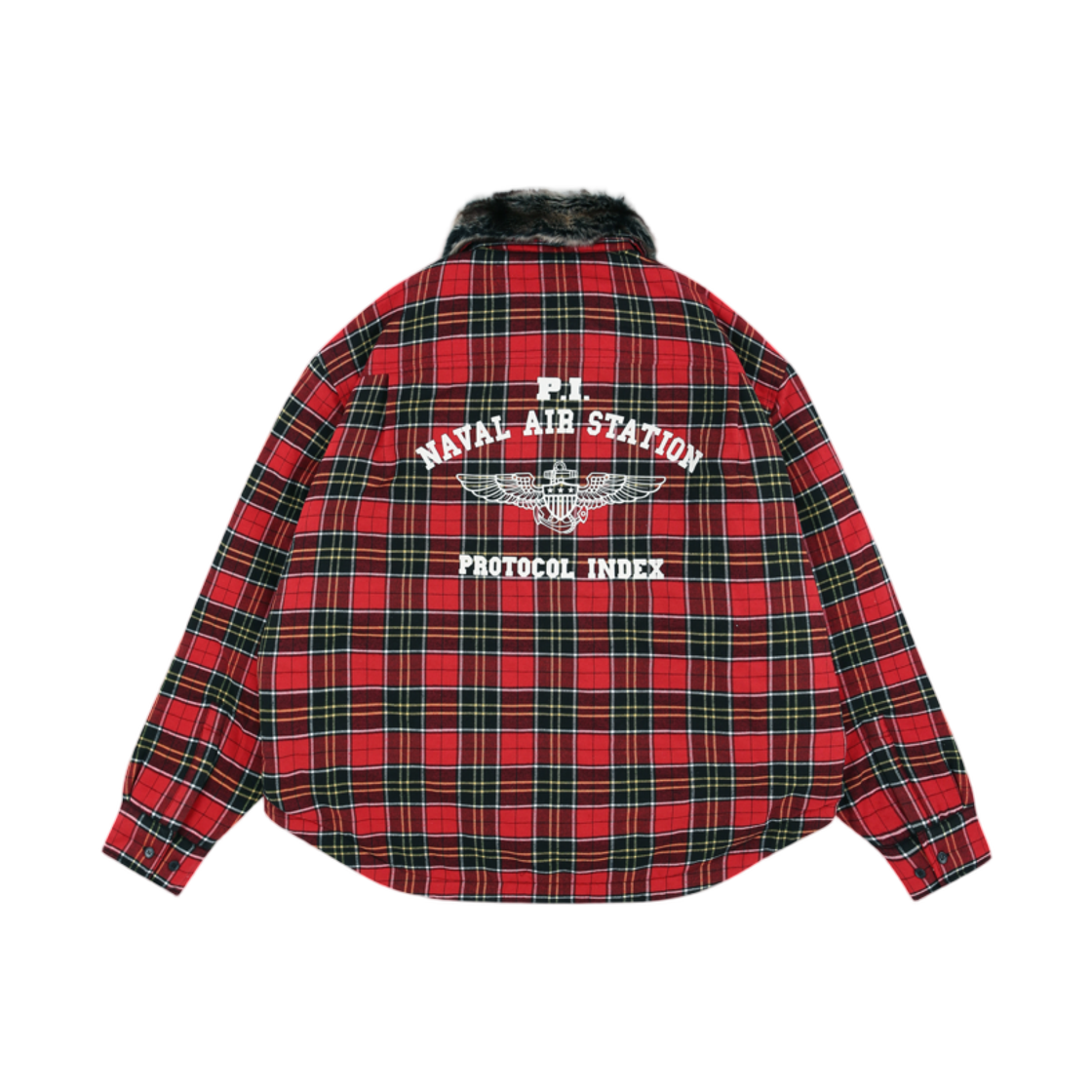 프로토콜 인덱스 퍼 칼라 플란넬 체크 셔츠 자켓 레드(Protocol Index Fur Collar Flannel Check Shirt Jacket Red) - 2