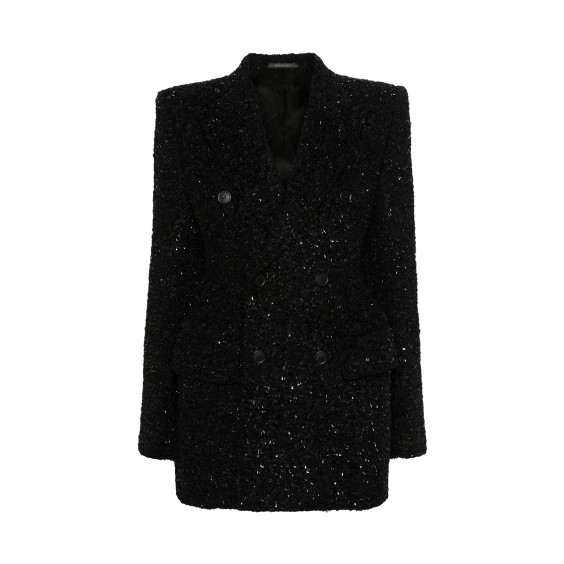 768891TPQ361000 (W) Balenciaga Double-Breasted Boucle Blazer Black