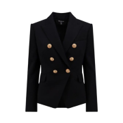 (W) Balmain Wool Double-Breasted Jacket Black