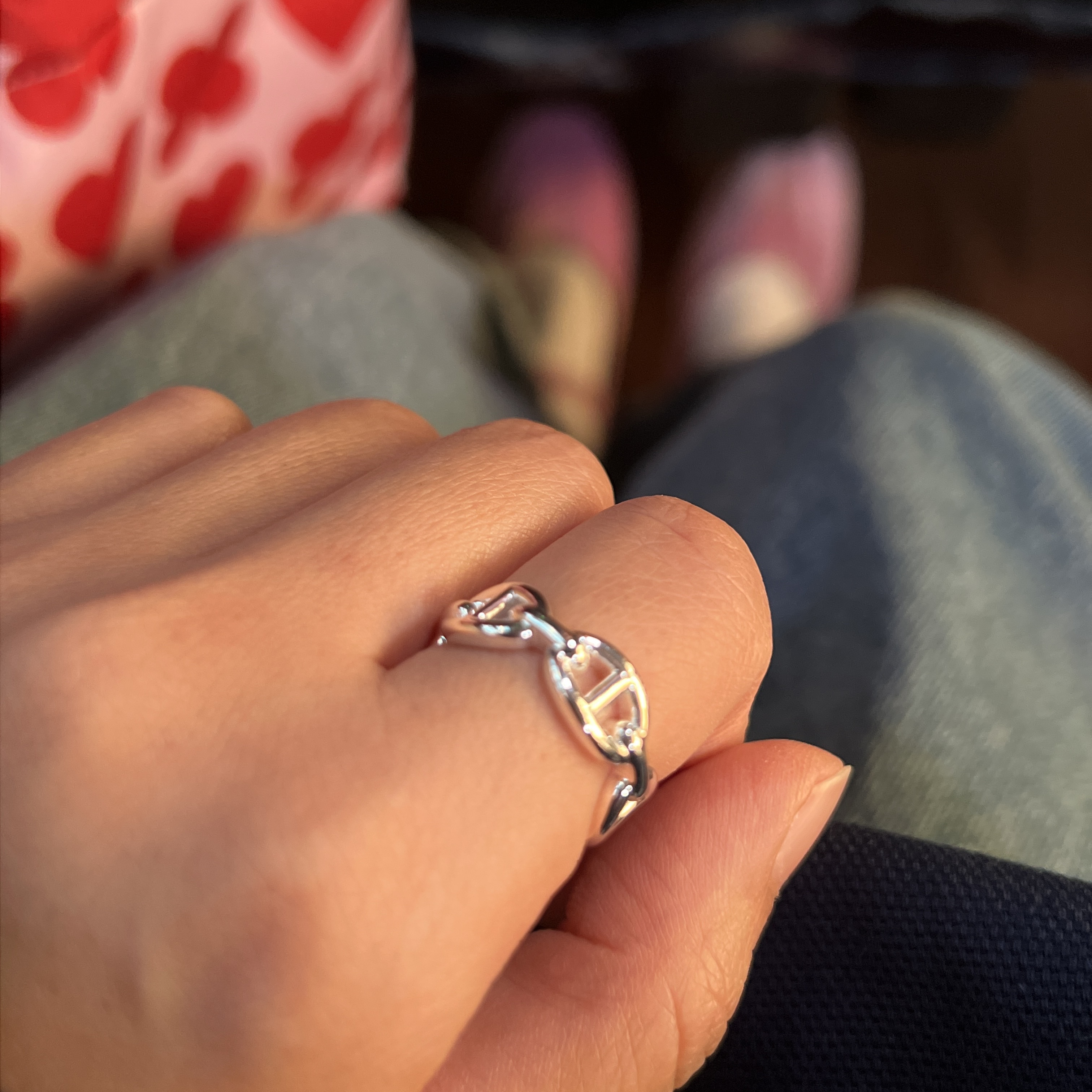 (W) Hermes Small Chaine D'Ancre Enchainee Ring Sterling Silver 착용 스타일