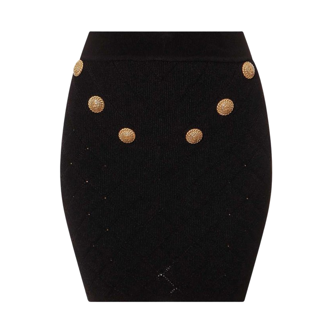 (W) ๋ฐ๋ง ๋กฌ๋ฒ์ค ๋ชจํฐํ ๋ํธ ์ค์ปคํธ ๋ธ๋((W) Balmain Knit Skirt with Rhombus Motif Black)