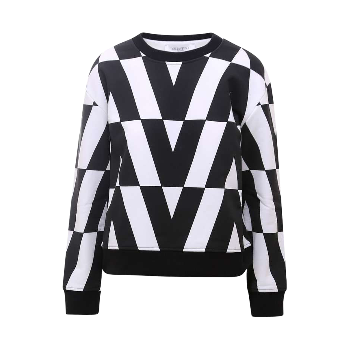 (W) 발렌티노 옵티컬 브이로고 스웨트셔츠 블랙 화이트((W) Valentino Optical V Logo Sweatshirt Black White)