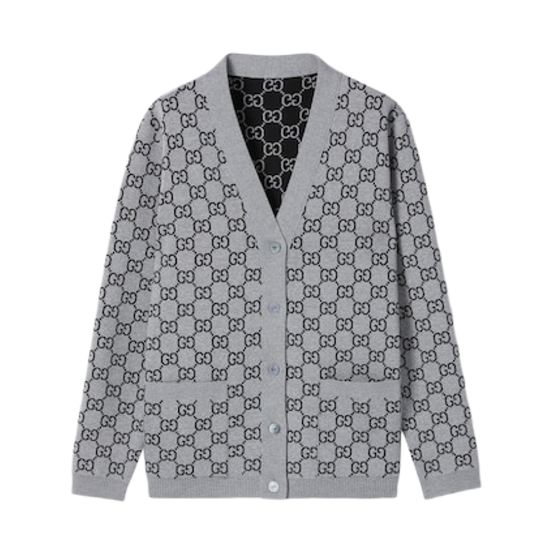 (W) 구찌 리버서블 GG 울 자카드 가디건 그레이 블랙((W) Gucci Reversible GG Wool Jacquard Cardigan Grey Black)