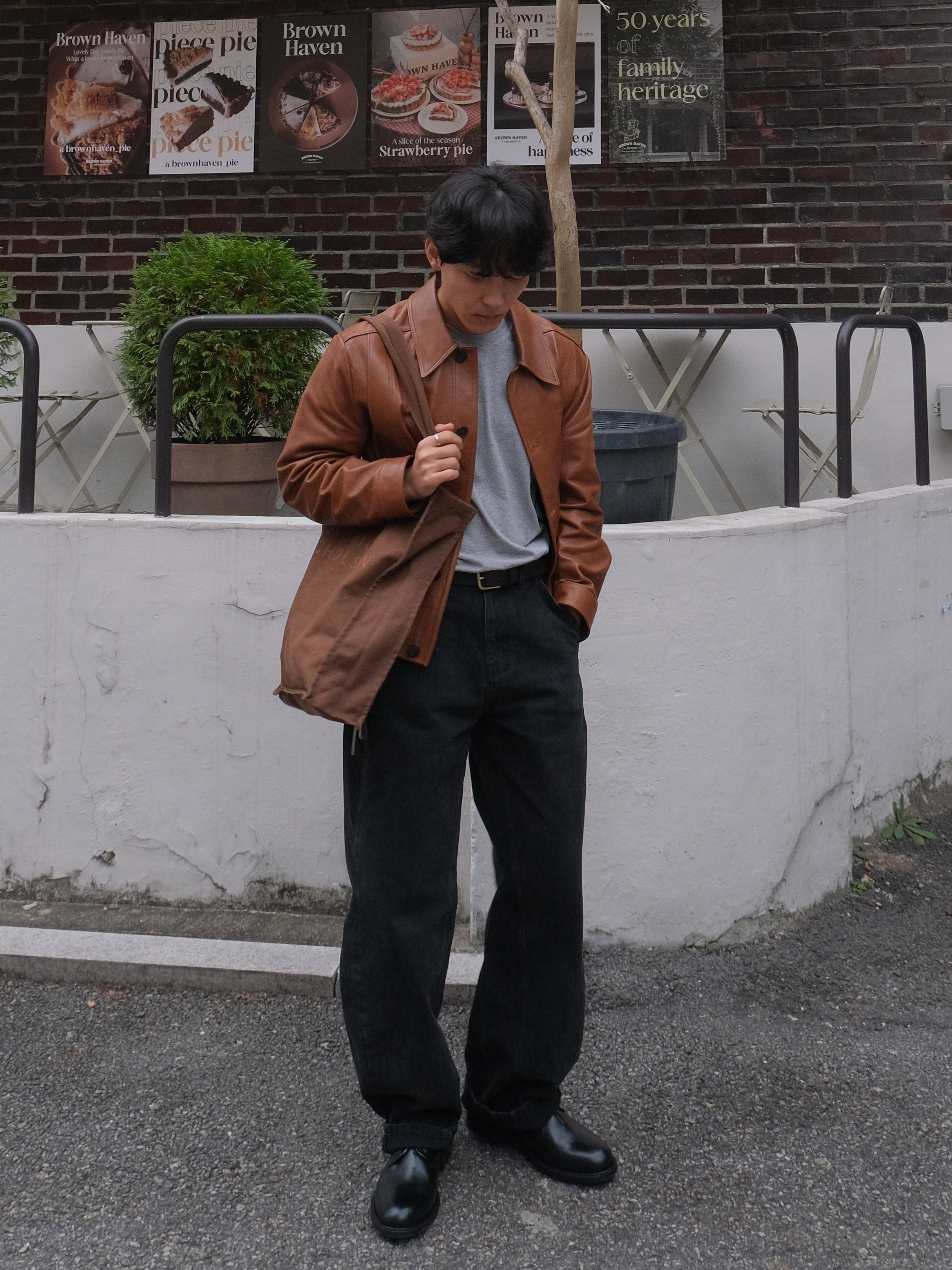 noun Balanced Denim Pants Black 착용 스타일 - 3