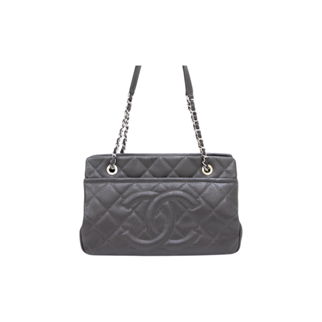 ITQAD8MPM77F Chanel Gray Caviar Timeless CC Silver Chain Shoulder Bag