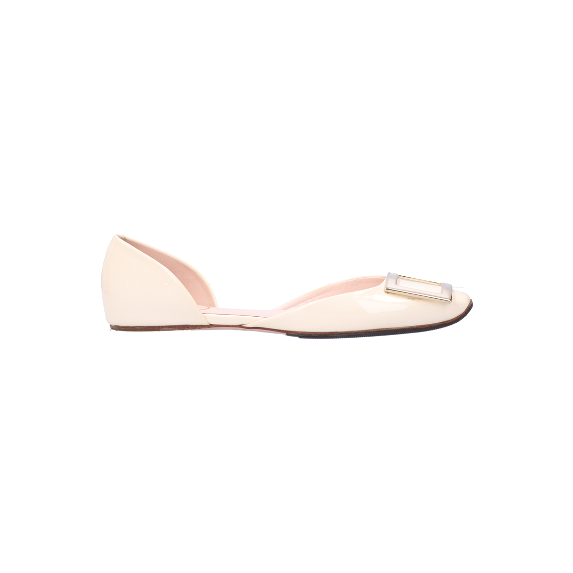 로저 비비에 트럼펫 도르세이 메탈 버클 발레리나 플랫 페이턴트 오프 화이트 35.5(Roger Vivier Trumpet Dorsey Metal Buckle Ballerina Flats in Off-White Patent, Size 35.5)