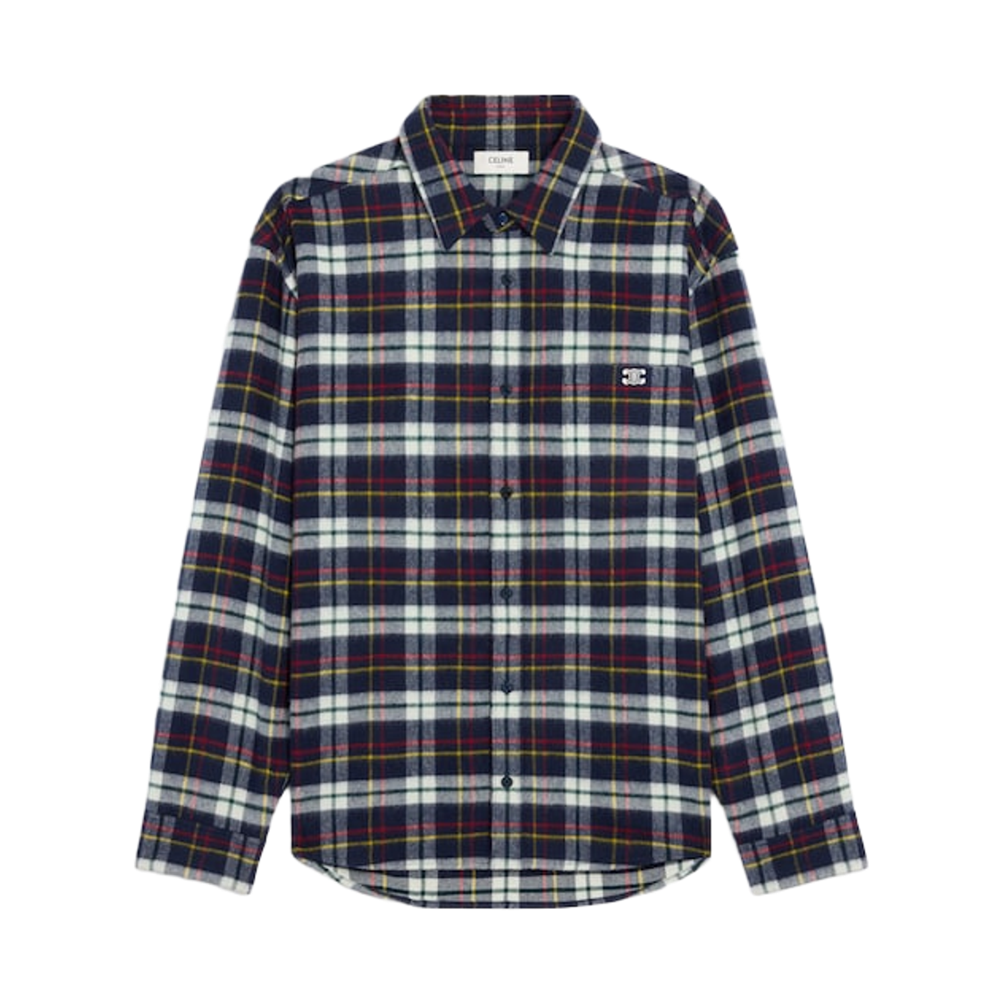 RC07H0H06-07RU Celine Relaxed Shirt in Brushed Checked Wool Blue White