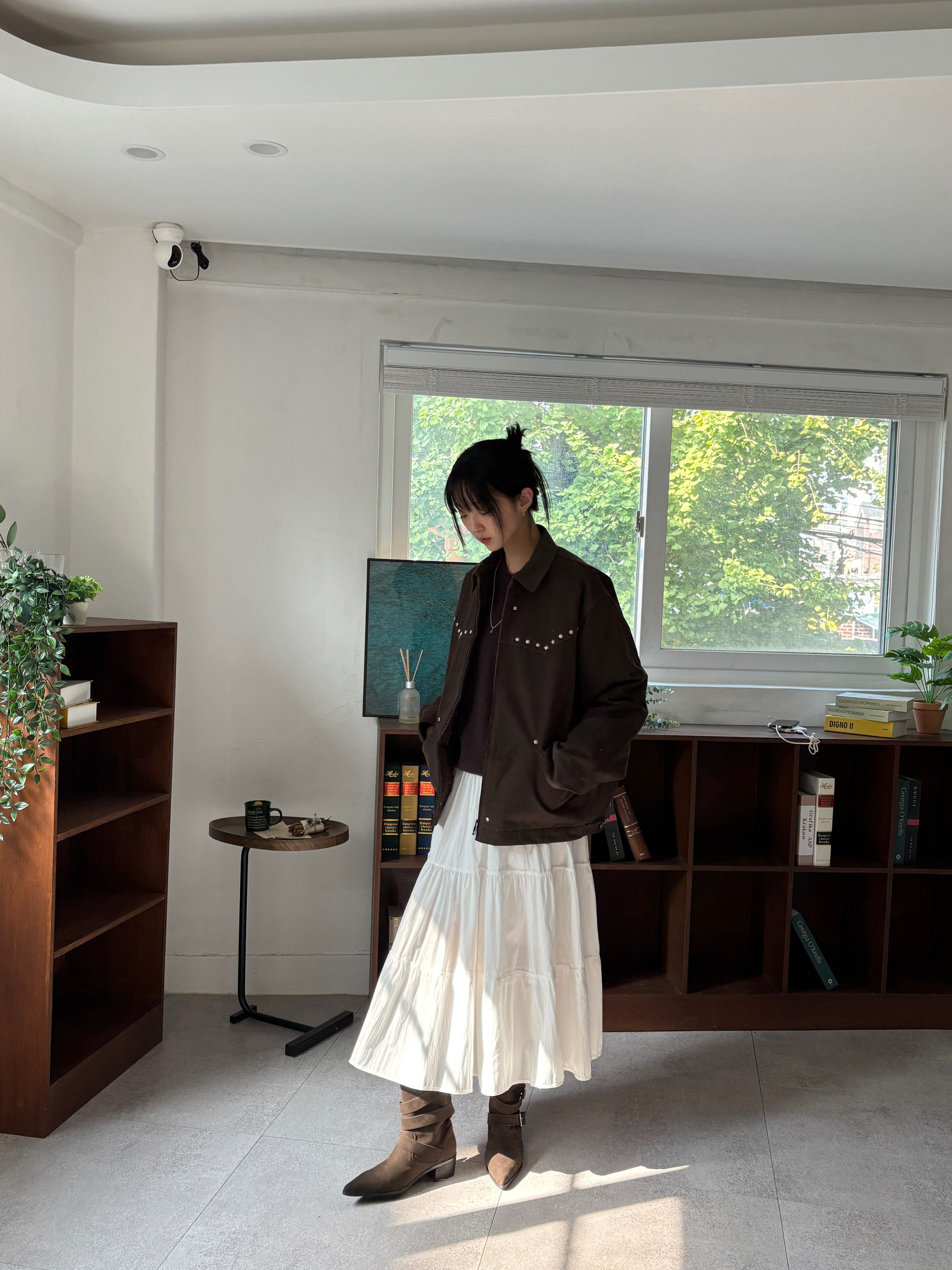 Riomeu Western Twill Washed Work Jacket Brown 착용 스타일 - 3
