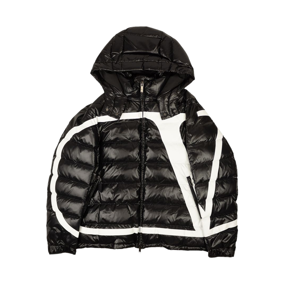 CNA317KQ0NI Valentino Nylon V Logo Signature Print Puffer Jacket Black