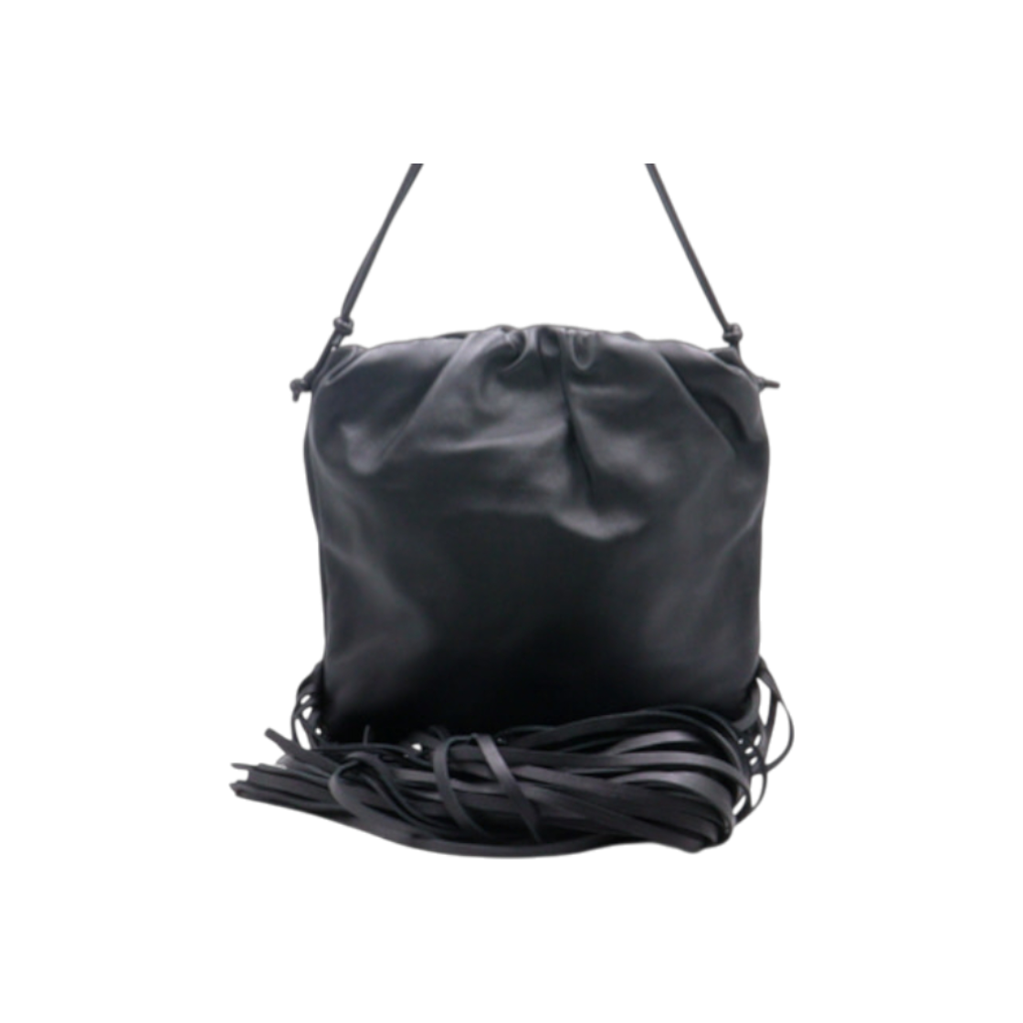 IT4D2JMTV6CK Bottega Veneta Black Leather Tassel Fringe Pouch Shoulder Bag