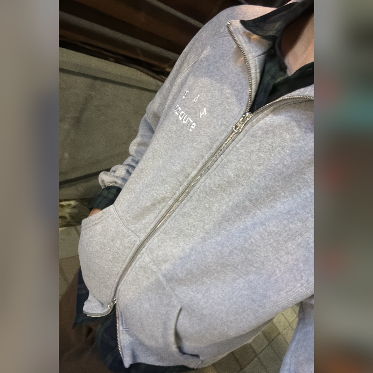 IAB Studio 2Way Full Zip-Up Gray White, IAB Studio Blackwatch Tartan Shirt Blue Green 착용 스타일