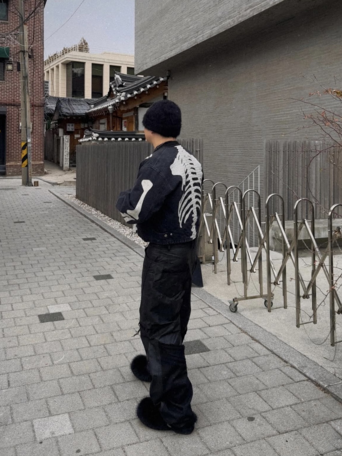 Kapital 14 oz. Black X Black Denim Motocross Bone Jacket Black 착용 스타일