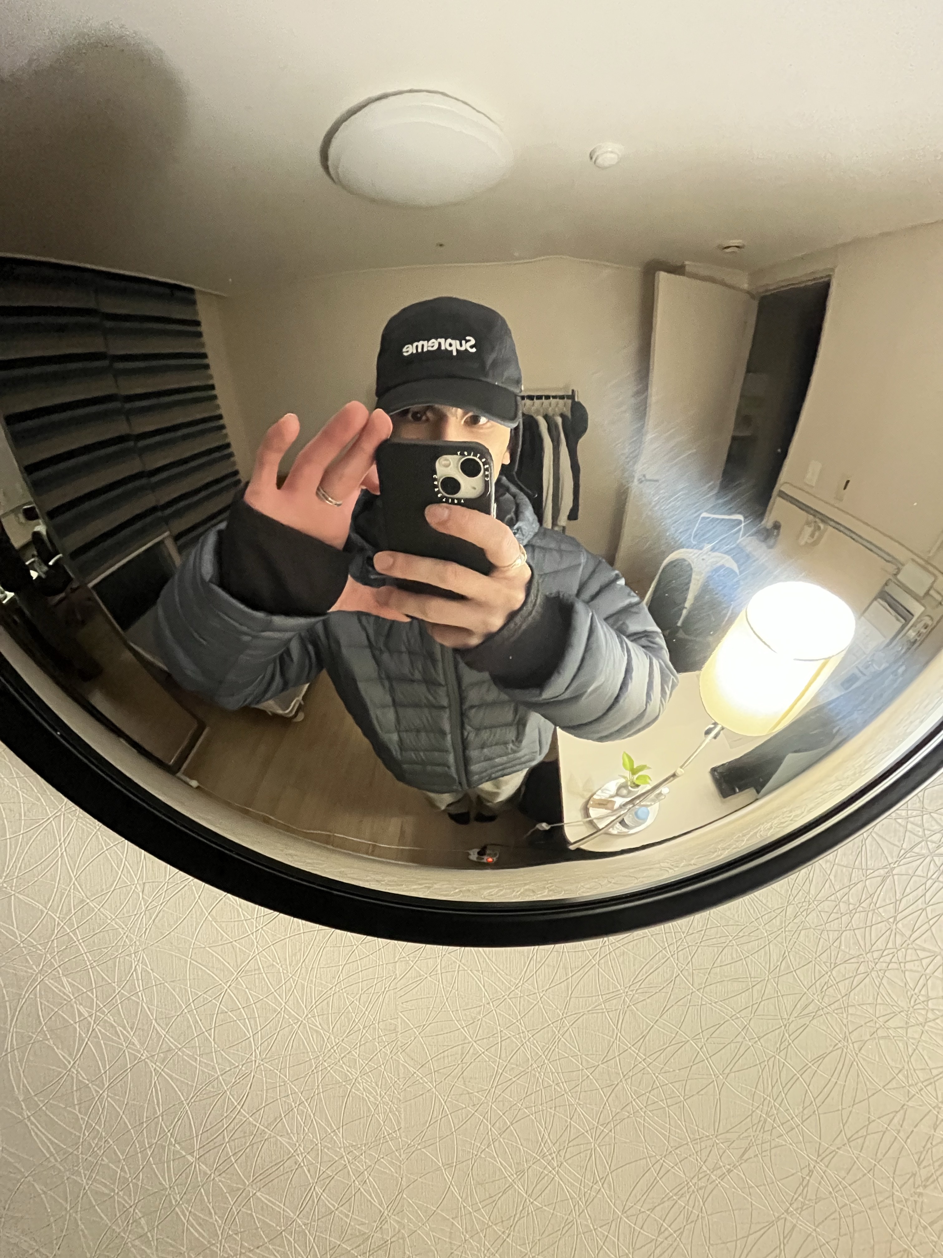 Supreme Packable Earflap Camp Cap Black - 22FW, Sansan Gear Suffix Puffer Jacket Navy_25FW 착용 스타일