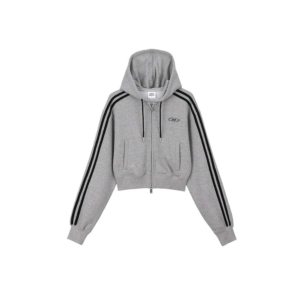 본투윈 우먼 크롬 B 트랙라인 크롭 후디 집업 멜란지그레이(BORN TO WIN W Chrome B Track Line Crop Hoodie Zip-Up Melange Grey)