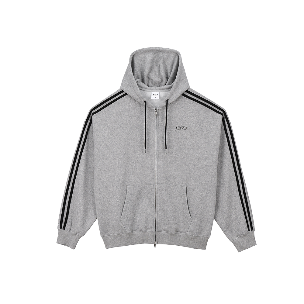 본투윈 크롬 B 트랙라인 후디 집업 멜란지그레이(BORN TO WIN Chrome B Track Line Hoodie Zip-Up Melange Grey)