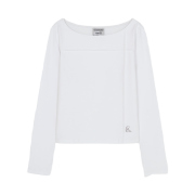 Riomeu Cross Pin Tuck Boat Neck Long Sleeve White