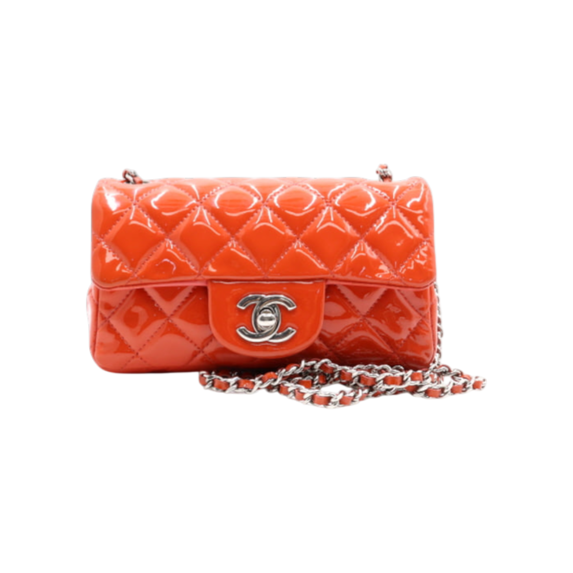 ITFKWG5IFOBN Chanel Classic Flap Extra Mini Orange Patent Leather Shoulder and Crossbody Bag