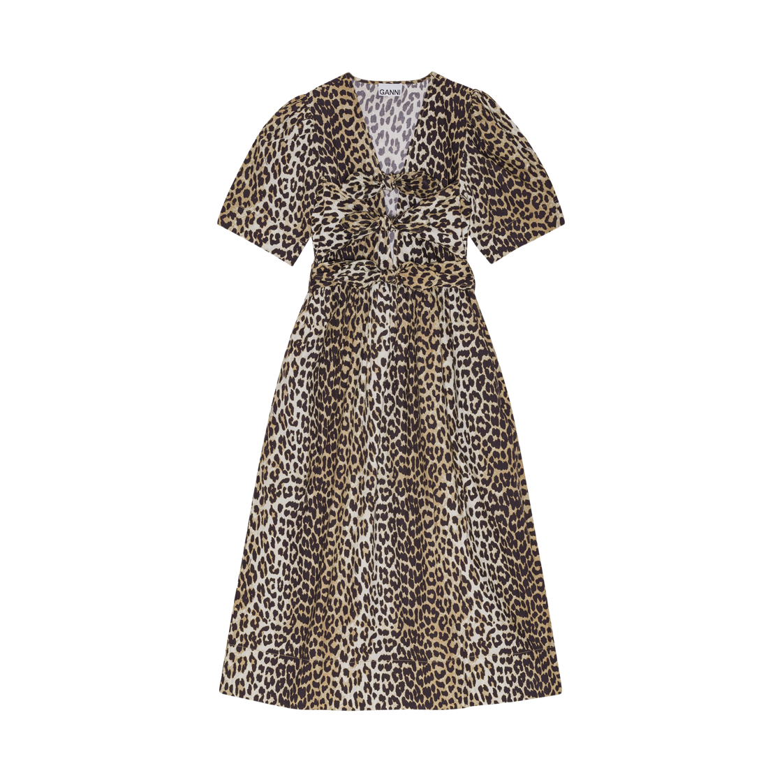 (W) 가니 프린티드 코튼 드레스 레오파드((W) Ganni Printed Cotton Dress Leopard) - 1