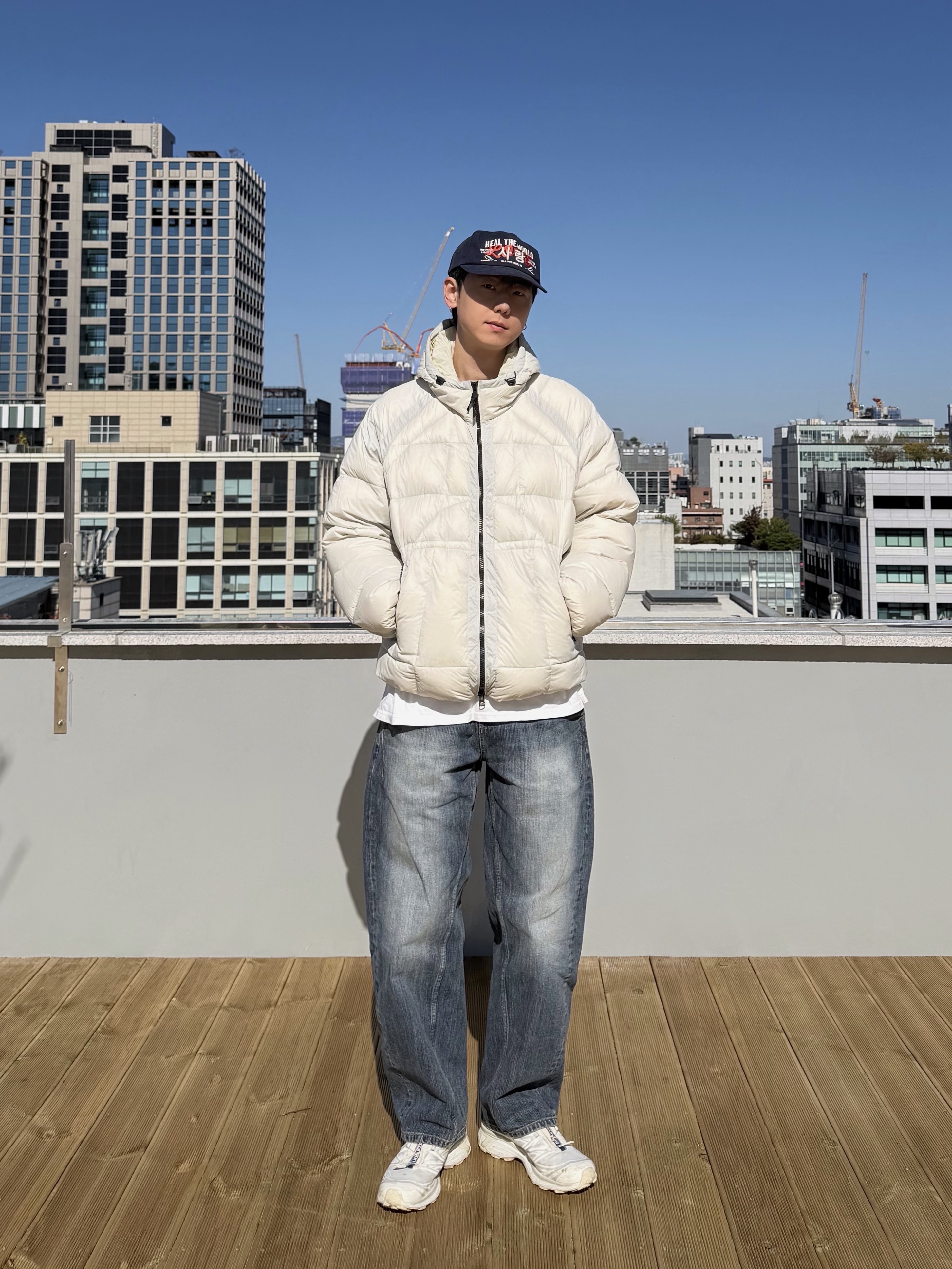 noun Balanced Denim Pants Blue, Salomon XT-6 ADV White 착용 스타일 - 1