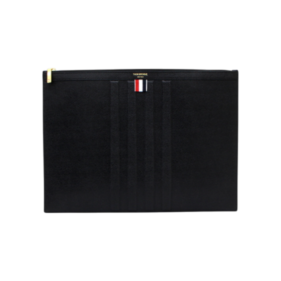 ITH6EBV8TPVS Thom Browne MAC132 Black Pebble Grain Leather Debossed 4-Bar Large Clutch Bag