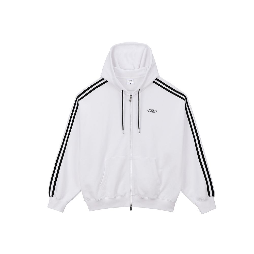본투윈 크롬 B 트랙라인 후디 집업 화이트(BORN TO WIN Chrome B Track Line Hoodie Zip-Up White)