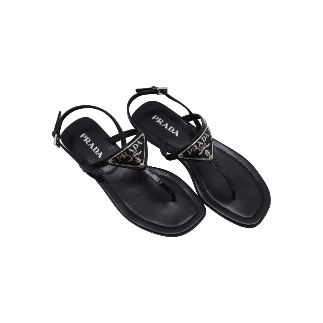 ITODETMAPKC8 Prada Triangle Logo T-Strap Flat Sandals