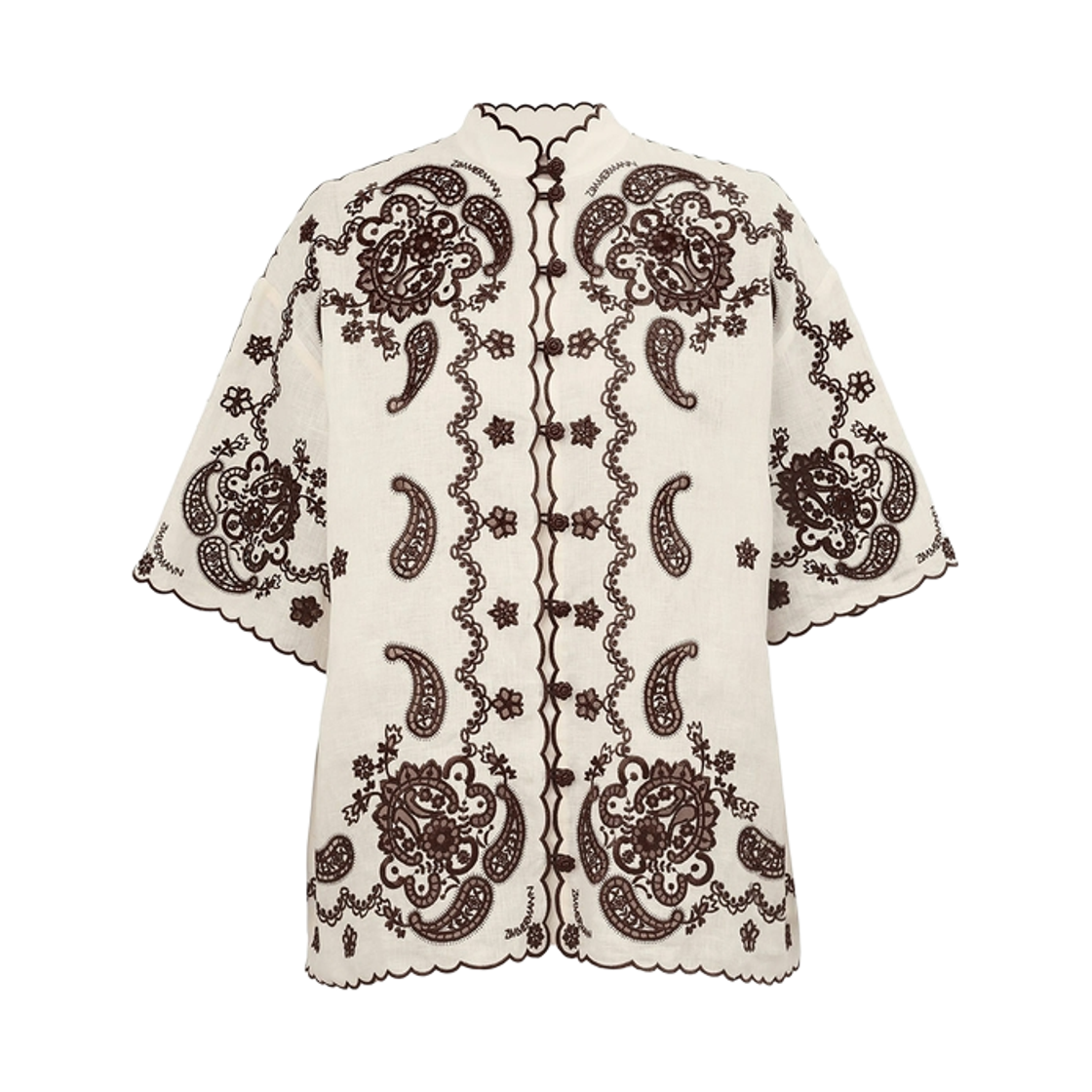 3287TSS253 (W) Zimmermann Ascension Embroidered Shirt Ivory Chocolate